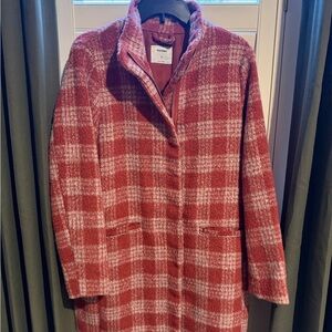 Old Navy Red/Pink and White Plaid PeaCoat